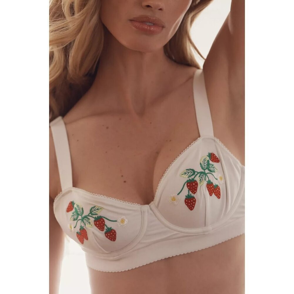 By Anthropologie Strawberry Embroidered Bra S